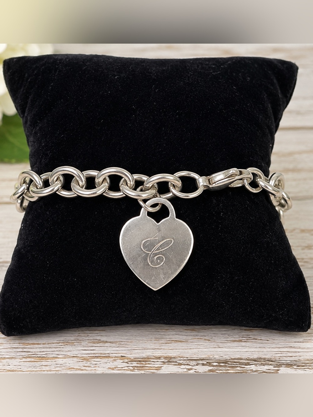 Tiffany & Co. Sterling Silver 925 Heart Tag Charm Link Bracelet 8.5”